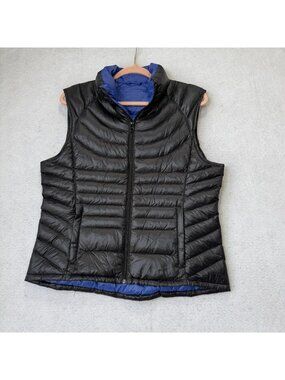 Bernardo Vest Womens Large Black Goose Down Puffer Quilted Zip Warm Lightweight